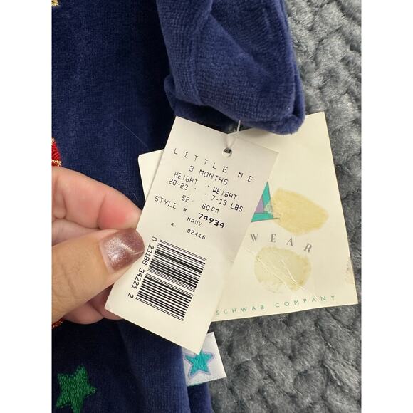 Vintage NWT Little Me Christmas Velour Romper 3m Navy Bear - Picture 4 of 8